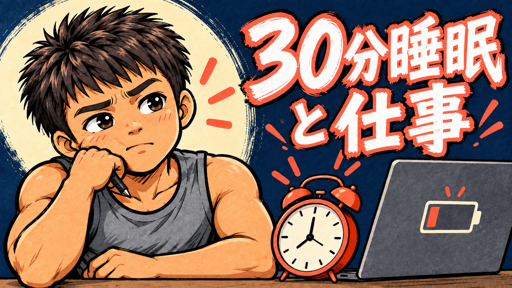 睡眠時間と仕事中の集中力を記録する人を描いたオリジナルイラスト
