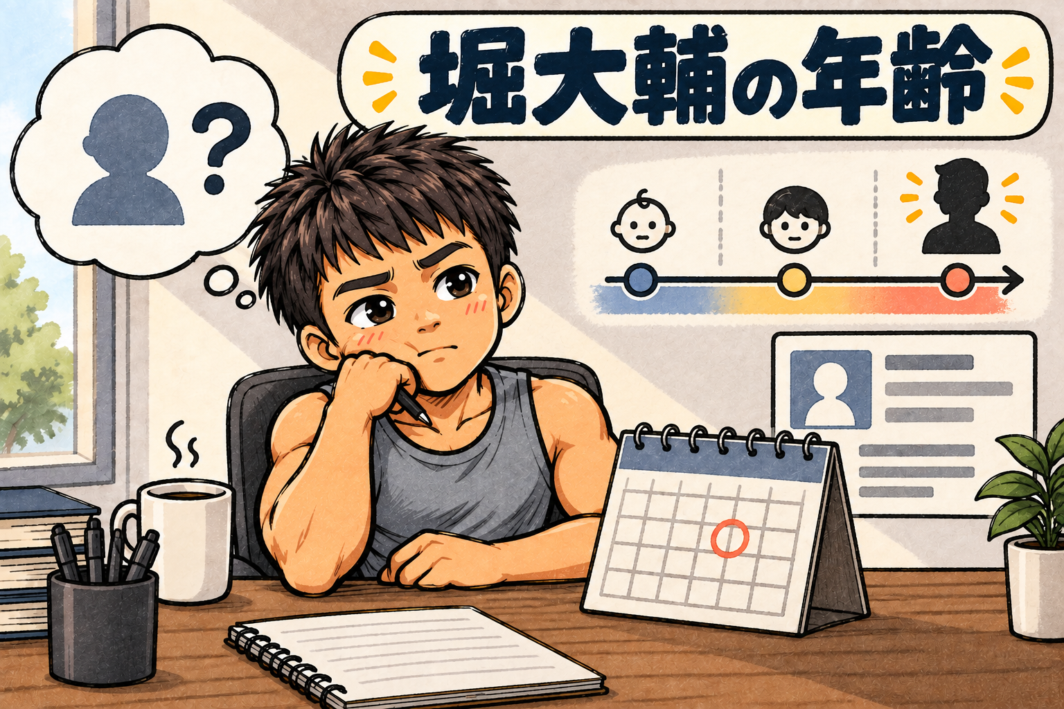 堀大輔の公開プロフィールと経歴をカレンダーと年表で確認するオリジナルイラスト