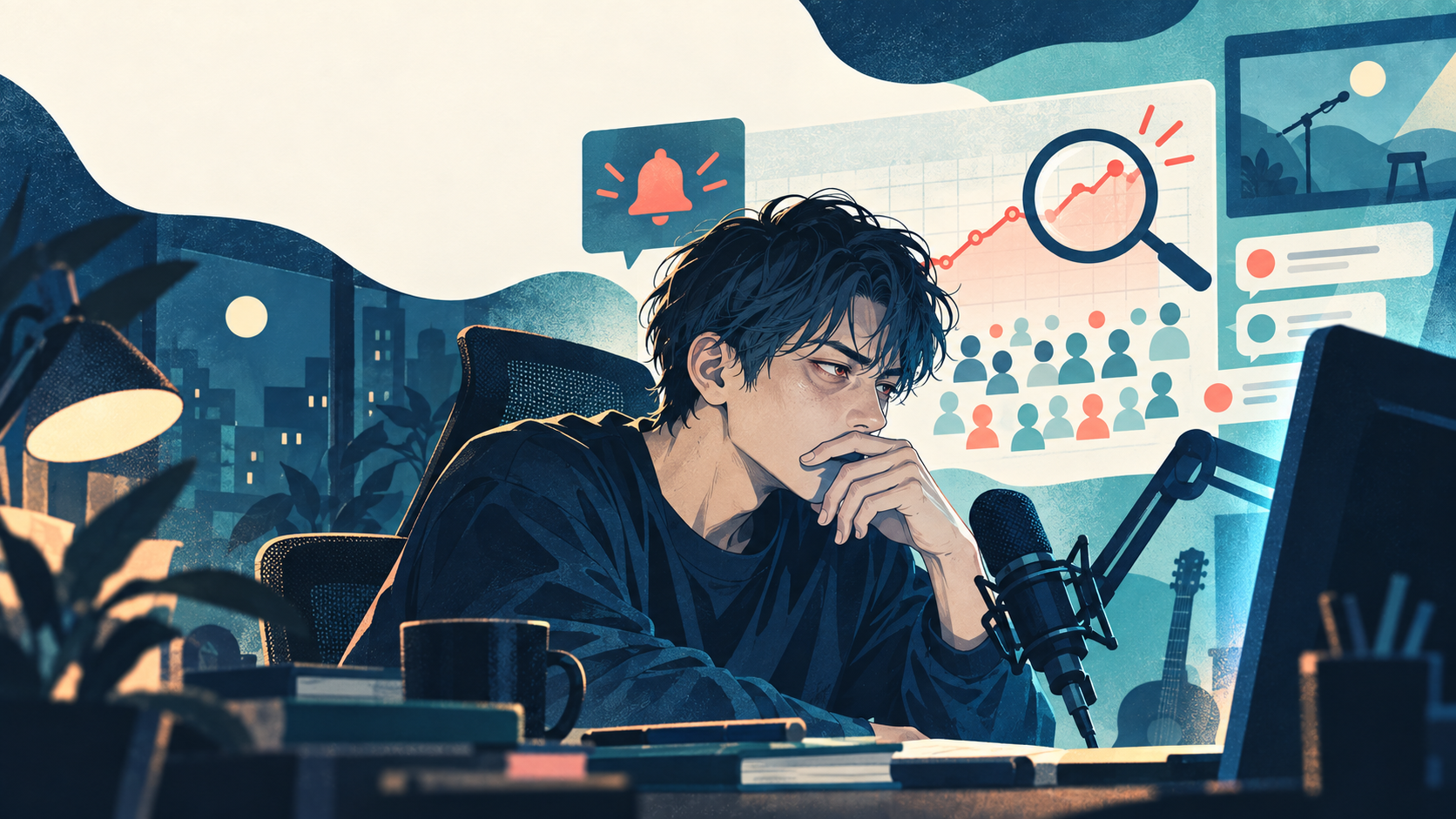 ライブの視聴者数と再生数の推移を記録するオリジナルイラスト