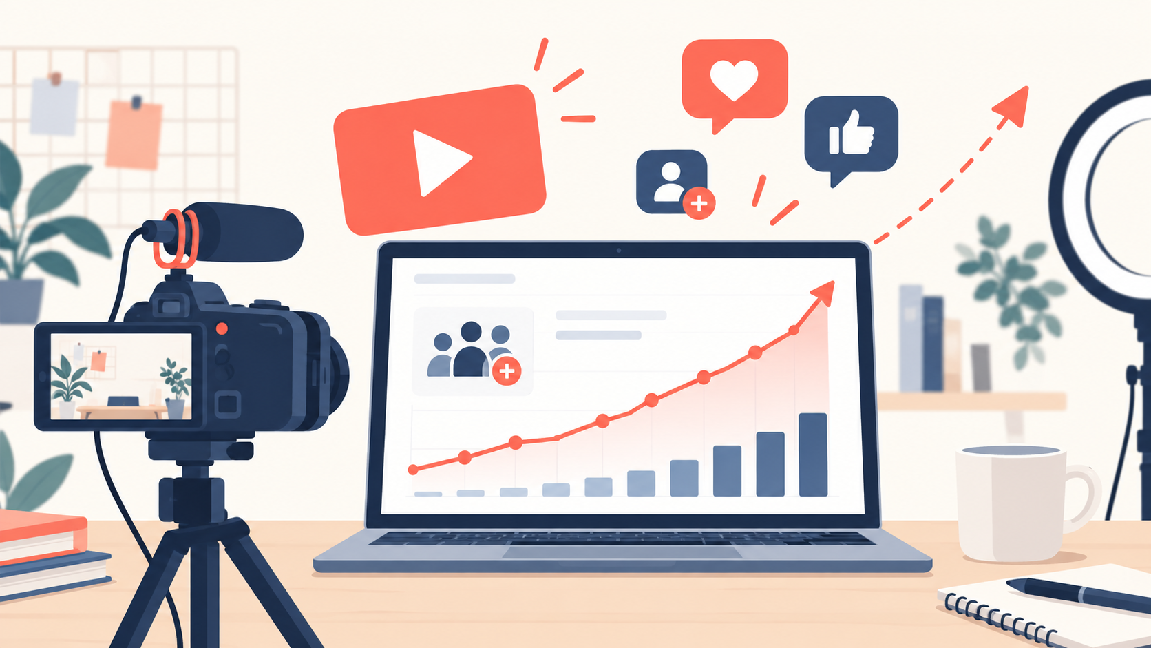 YouTube登録者数とライブ再生数の推移を確認するオリジナルイラスト